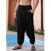 Runcati Mens Harem Pants Baggy Hippie Cotton Linen Yoga Beach Trouser | Cotton Linen, Loose Boho, Yoga Beach, Drop Crotch Trouser, Casual(Black)
