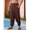 Runcati Mens Harem Pants Baggy Hippie Cotton Linen Yoga Beach Trouser | Cotton Linen, Loose Boho, Yoga Beach, Drop Crotch Trouser, Casual(Brown)