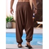 Runcati Mens Harem Pants Baggy Hippie Cotton Linen Yoga Beach Trouser | Cotton Linen, Loose Boho, Yoga Beach, Drop Crotch Trouser, Casual(Brown)