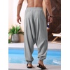 Runcati Mens Harem Pants Baggy Hippie Cotton Linen Yoga Beach Trouser | Cotton Linen, Loose Boho, Yoga Beach, Drop Crotch Trouser, Casual(Grey)