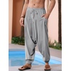 Runcati Mens Harem Pants Baggy Hippie Cotton Linen Yoga Beach Trouser | Cotton Linen, Loose Boho, Yoga Beach, Drop Crotch Trouser, Casual(Grey)