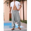 Runcati Mens Harem Pants Baggy Hippie Cotton Linen Yoga Beach Trouser | Cotton Linen, Loose Boho, Yoga Beach, Drop Crotch Trouser, Casual(Grey)