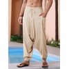 Runcati Mens Harem Pants Baggy Hippie Cotton Linen Yoga Beach Trouser | Cotton Linen, Loose Boho, Yoga Beach, Drop Crotch Trouser, Casual(Khaki)