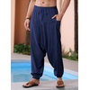 Runcati Mens Harem Pants Baggy Hippie Cotton Linen Yoga Beach Trouser | Cotton Linen, Loose Boho, Yoga Beach, Drop Crotch Trouser, Casual(Navy)