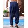 Runcati Mens Harem Pants Baggy Hippie Cotton Linen Yoga Beach Trouser | Cotton Linen, Loose Boho, Yoga Beach, Drop Crotch Trouser, Casual(Navy)