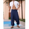 Runcati Mens Harem Pants Baggy Hippie Cotton Linen Yoga Beach Trouser | Cotton Linen, Loose Boho, Yoga Beach, Drop Crotch Trouser, Casual(Navy)