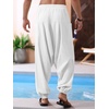 Runcati Mens Harem Pants Baggy Hippie Cotton Linen Yoga Beach Trouser | Cotton Linen, Loose Boho, Yoga Beach, Drop Crotch Trouser, Casual(White)