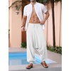 Runcati Mens Harem Pants Baggy Hippie Cotton Linen Yoga Beach Trouser | Cotton Linen, Loose Boho, Yoga Beach, Drop Crotch Trouser, Casual(White)