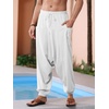 Runcati Mens Harem Pants Baggy Hippie Cotton Linen Yoga Beach Trouser | Cotton Linen, Loose Boho, Yoga Beach, Drop Crotch Trouser, Casual(White)