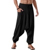 Runcati Mens Harem Pants Baggy Hippie Cotton Linen Yoga Beach Trouser | Cotton Linen, Loose Boho, Yoga Beach, Drop Crotch Trouser, Casual(Black)