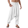 Runcati Mens Harem Pants Baggy Hippie Cotton Linen Yoga Beach Trouser | Cotton Linen, Loose Boho, Yoga Beach, Drop Crotch Trouser, Casual(White)