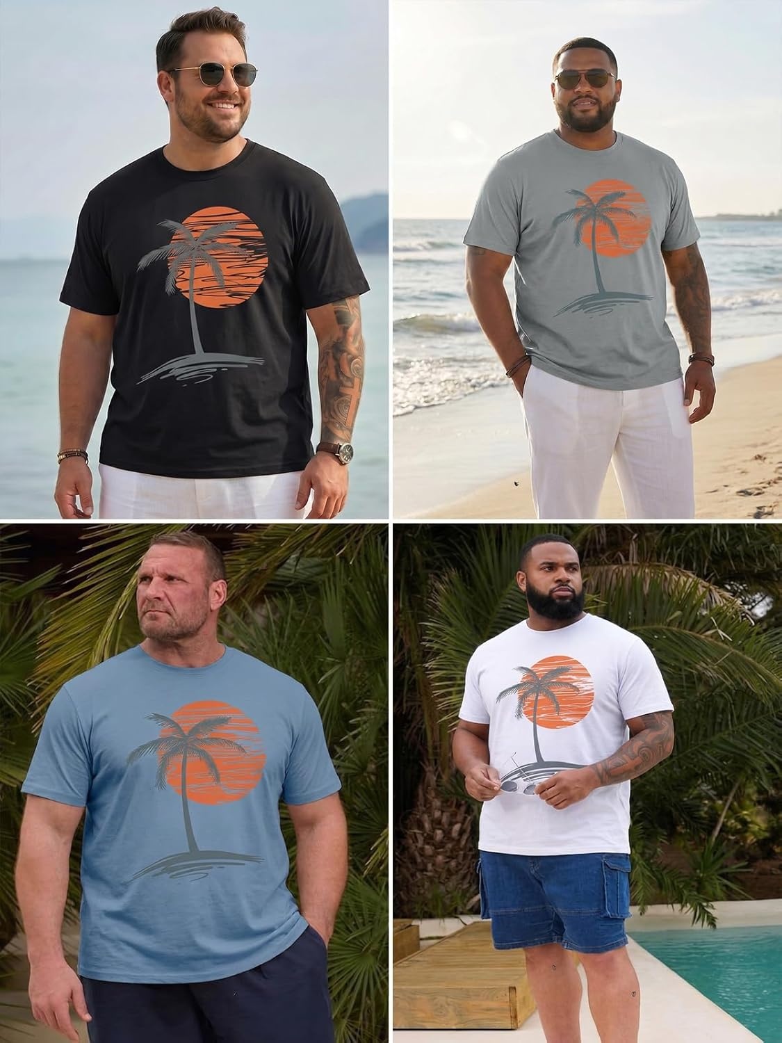 image:imageRuncati Mens Big and Tall Short Sleeve Shirts Casual Graphic Palm Tree Crewneck TShirt Summer Beach Hawaiian Vintage TeesBlue