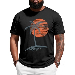 Runcati Mens Big and Tall Short Sleeve Shirts Casual Graphic Palm Tree Crewneck T-Shirt Summer Beach Hawaiian Vintage Tees(Black)