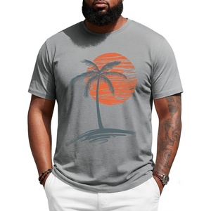 Runcati Mens Big and Tall Short Sleeve Shirts Casual Graphic Palm Tree Crewneck T-Shirt Summer Beach Hawaiian Vintage Tees(Grey)