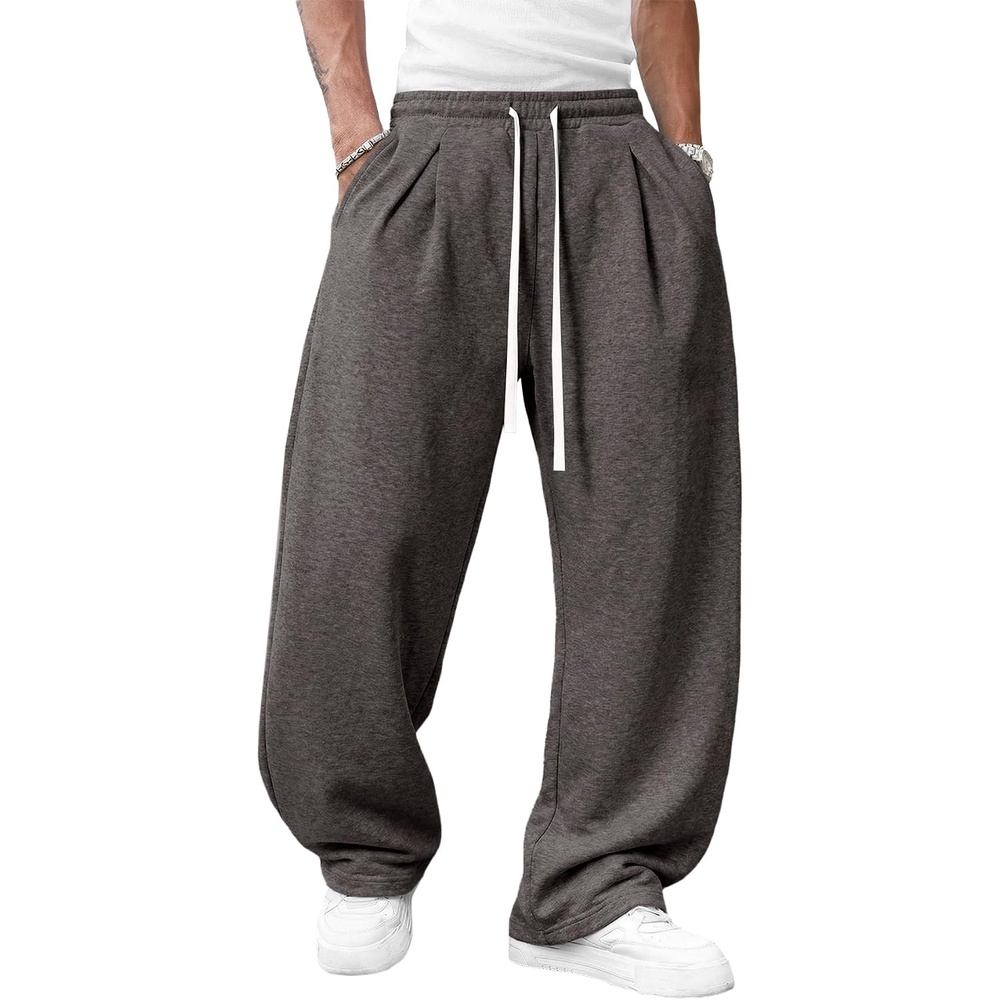 image:imageRuncati Mens Baggy Sweatpants Wide Leg Lounge Cotton Joggers Workout Pants Drawstring Elastic waist Open bottom Lightweight Soft Workout athletic outfits 67 inch phone pockets Hiking trackDark Grey