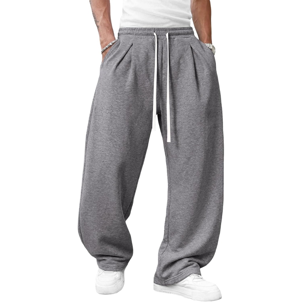 image:imageRuncati Mens Baggy Sweatpants Wide Leg Lounge Cotton Joggers Workout Pants Drawstring Elastic waist Open bottom Lightweight Soft Workout athletic outfits 67 inch phone pockets Hiking trackGrey