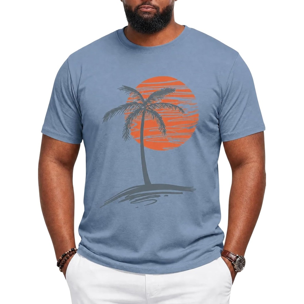 image:imageRuncati Mens Big and Tall Short Sleeve Shirts Casual Graphic Palm Tree TShirtBlue