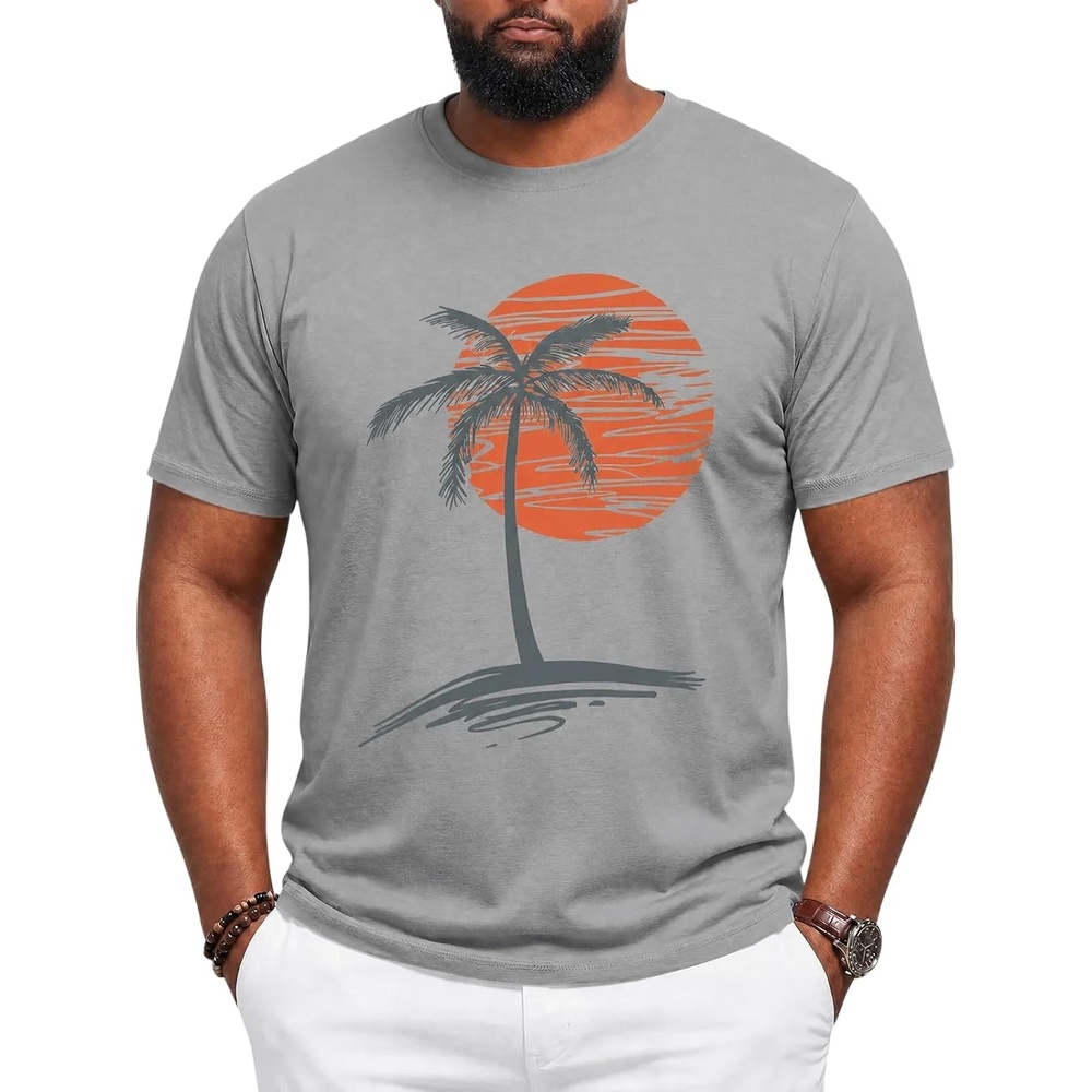 image:imageRuncati Mens Big and Tall Short Sleeve Shirts Casual Graphic Palm Tree TShirtGrey