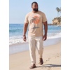 Runcati Mens Big and Tall Short Sleeve Shirts Casual Graphic Palm Tree T-Shirt(Khaki)
