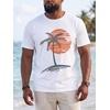 Runcati Mens Big and Tall Short Sleeve Shirts Casual Graphic Palm Tree T-Shirt(White)