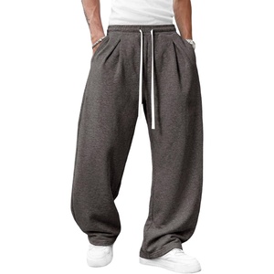Runcati Men’s Baggy Sweatpants Wide Leg Lounge Cotton Joggers Workout Pants | Drawstring, Elastic waist, Open bottom, Lightweight, Soft, Workout athletic outfits, 6.7 inch phone pockets, Hiking track(Dark Grey)