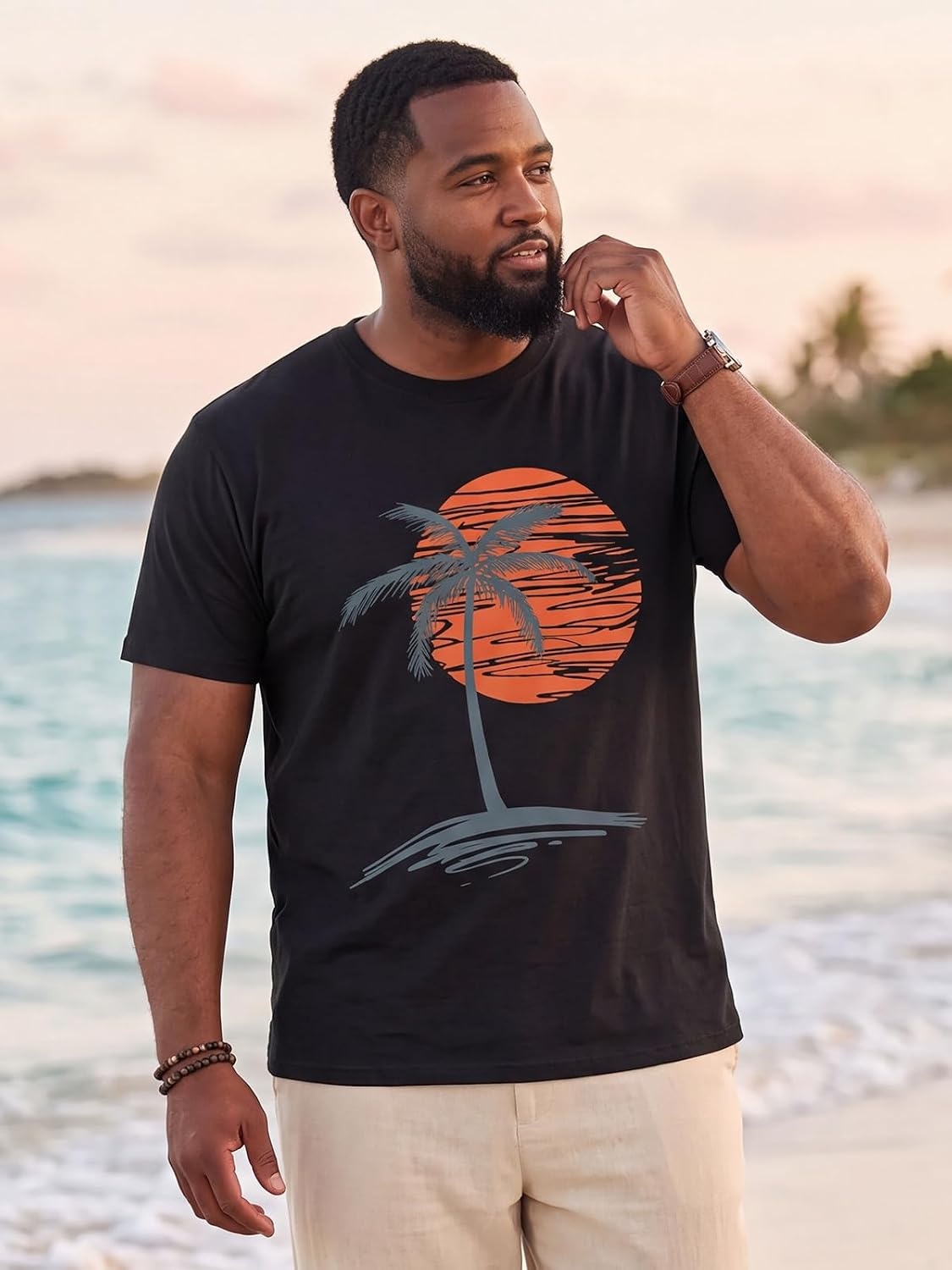 image:imageRuncati Mens Big and Tall Short Sleeve Shirts Graphic Palm Tree TShirt 3xlt5xltPlus SizeCrewneckSummerBeachHawaiian Vintage TeesSkin FriendlyDurableBlack
