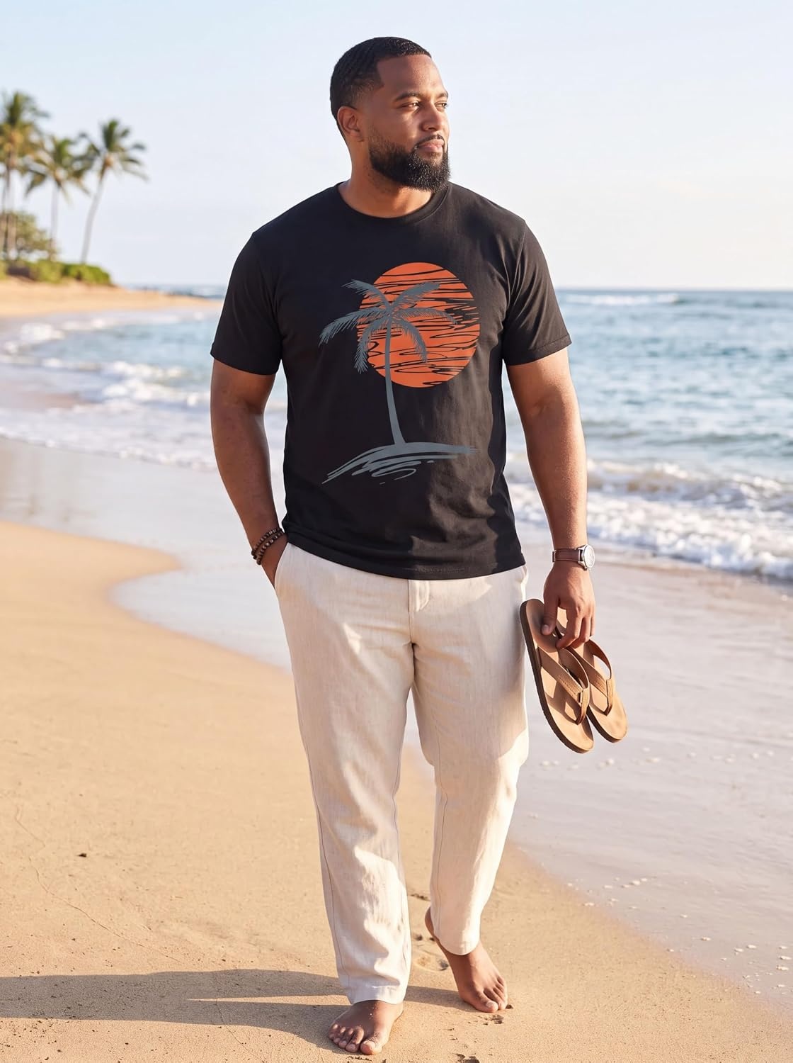 image:imageRuncati Mens Big and Tall Short Sleeve Shirts Graphic Palm Tree TShirt 3xlt5xltPlus SizeCrewneckSummerBeachHawaiian Vintage TeesSkin FriendlyDurableBlack