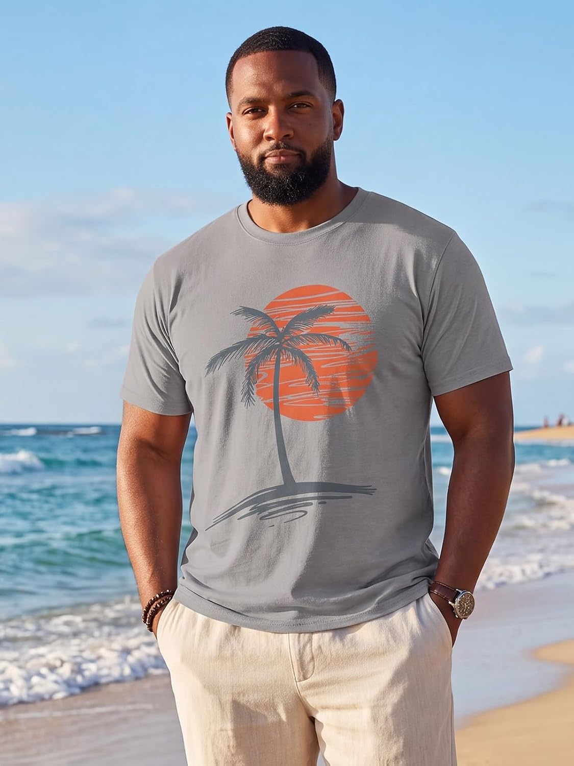 image:imageRuncati Mens Big and Tall Short Sleeve Shirts Graphic Palm Tree TShirt 3xlt5xltPlus SizeCrewneckSummerBeachHawaiian Vintage TeesSkin FriendlyDurableGrey