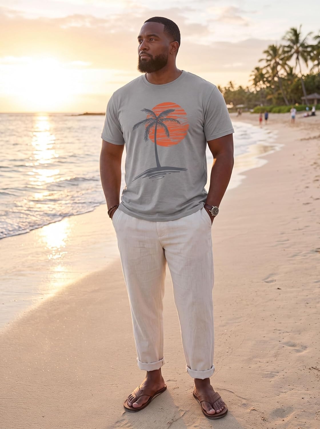 image:imageRuncati Mens Big and Tall Short Sleeve Shirts Graphic Palm Tree TShirt 3xlt5xltPlus SizeCrewneckSummerBeachHawaiian Vintage TeesSkin FriendlyDurableGrey