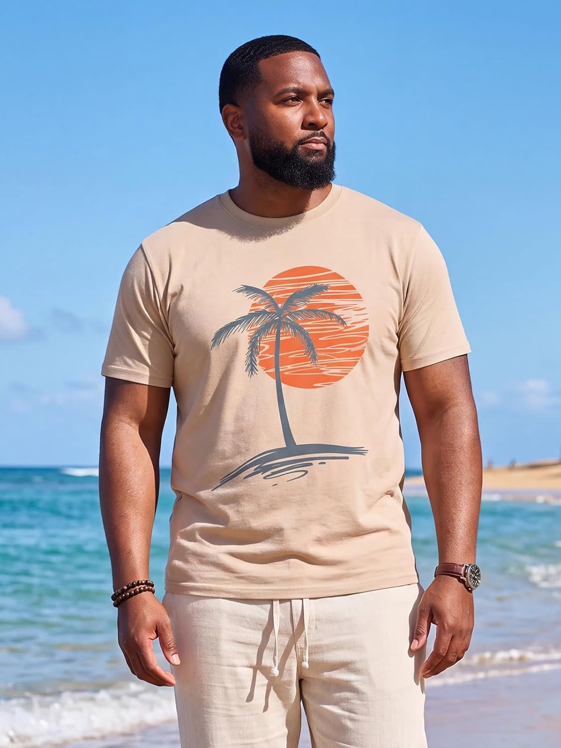 image:imageRuncati Mens Big and Tall Short Sleeve Shirts Graphic Palm Tree TShirt 3xlt5xltPlus SizeCrewneckSummerBeachHawaiian Vintage TeesSkin FriendlyDurableKhaki