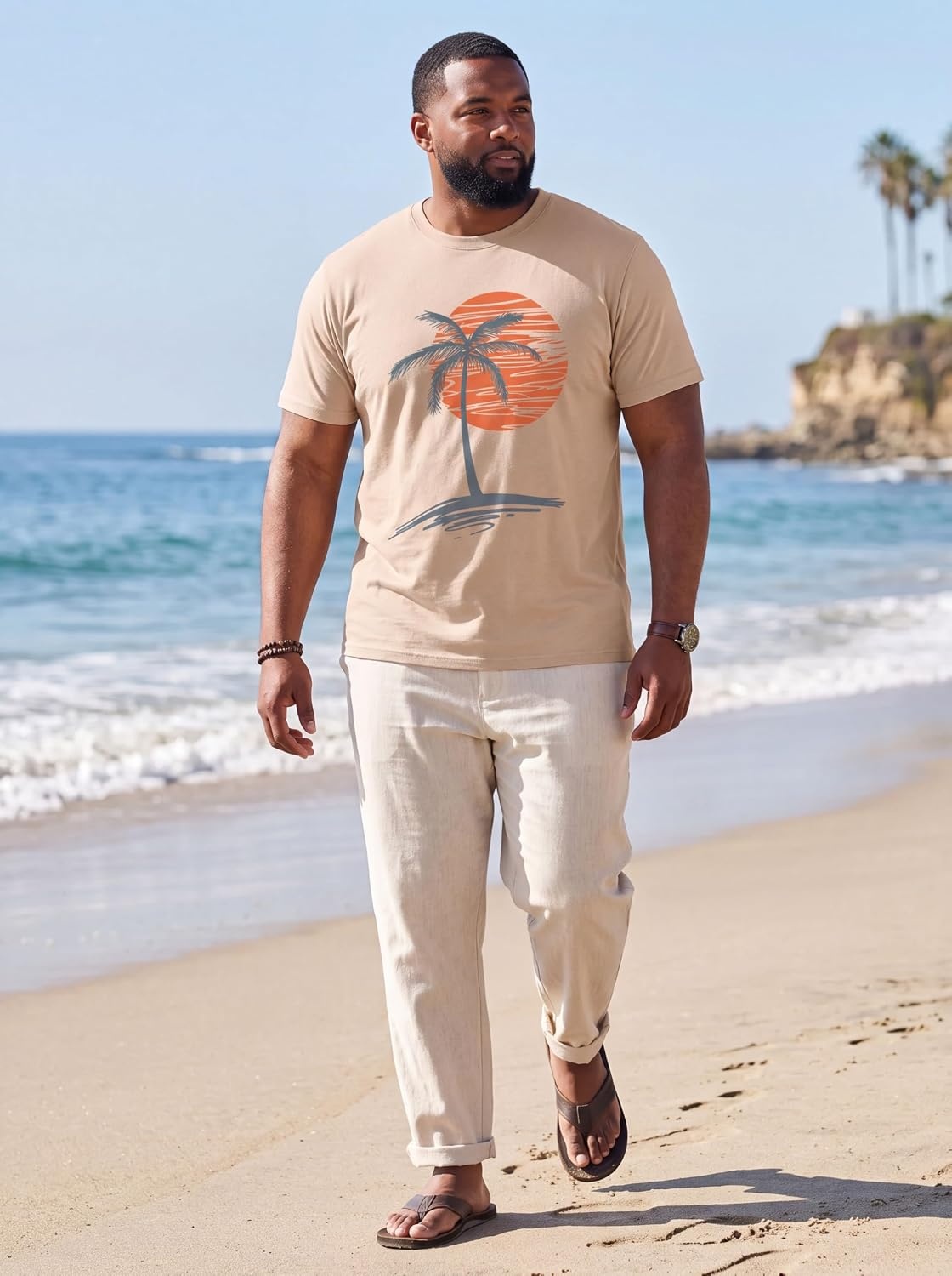 image:imageRuncati Mens Big and Tall Short Sleeve Shirts Graphic Palm Tree TShirt 3xlt5xltPlus SizeCrewneckSummerBeachHawaiian Vintage TeesSkin FriendlyDurableKhaki