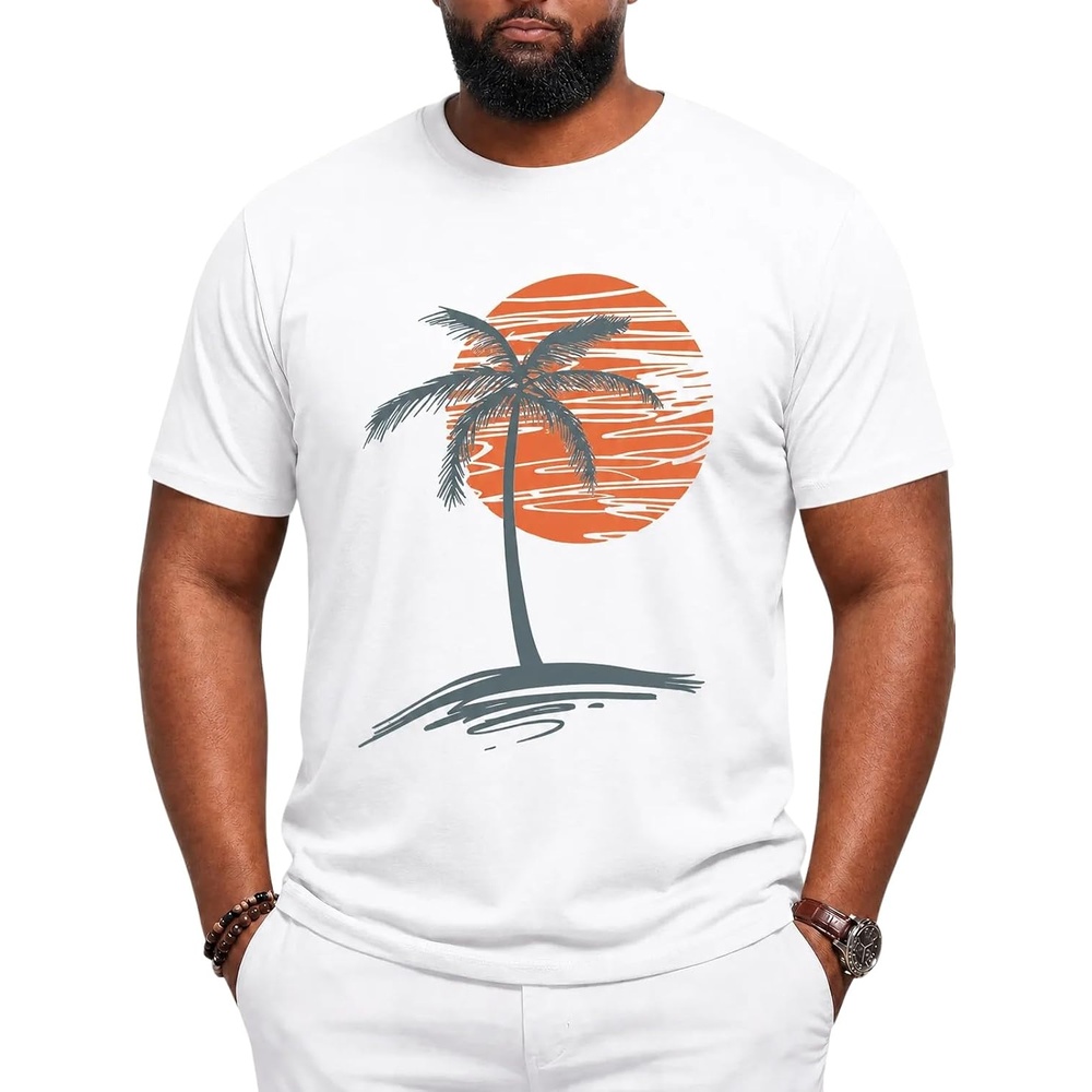 image:imageRuncati Mens Big and Tall Short Sleeve Shirts Graphic Palm Tree TShirt 3xlt5xltPlus SizeCrewneckSummerBeachHawaiian Vintage TeesSkin FriendlyDurableWhite