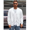 Runcati Mens Bomber Jacket Casual Lightweight Varsity Jackets Waffle Coat | Full zip, Long sleeve, Regulat fit, Warm, Chunky, Side pockets, Outwear, Fall winter clothing(White)