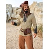 Runcati Mens Medieval Pirate Shirt Lace Up Faux Leather Viking Costume Tops | 100% Cotton Renaissance Shirts, Long Sleeve, Halloween Cosplay Clothing, Renfaire Outfit Men(Khaki)