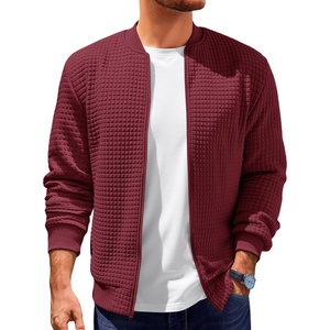 Runcati Mens Bomber Jacket Casual Lightweight Varsity Jackets Waffle Coat | Full zip, Long sleeve, Regulat fit, Warm, Chunky, Side pockets, Outwear, Fall winter clothing(Wine Red)