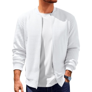 Runcati Mens Bomber Jacket Casual Lightweight Varsity Jackets Waffle Coat | Full zip, Long sleeve, Regulat fit, Warm, Chunky, Side pockets, Outwear, Fall winter clothing(White)
