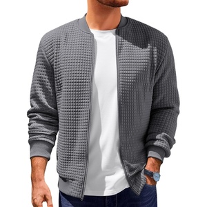 Runcati Mens Bomber Jacket Casual Lightweight Varsity Jackets Waffle Coat | Full zip, Long sleeve, Regulat fit, Warm, Chunky, Side pockets, Outwear, Fall winter clothing(Dark Gray)