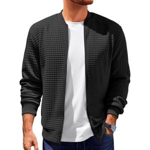 Runcati Mens Bomber Jacket Casual Lightweight Varsity Jackets Waffle Coat | Full zip, Long sleeve, Regulat fit, Warm, Chunky, Side pockets, Outwear, Fall winter clothing(Black)