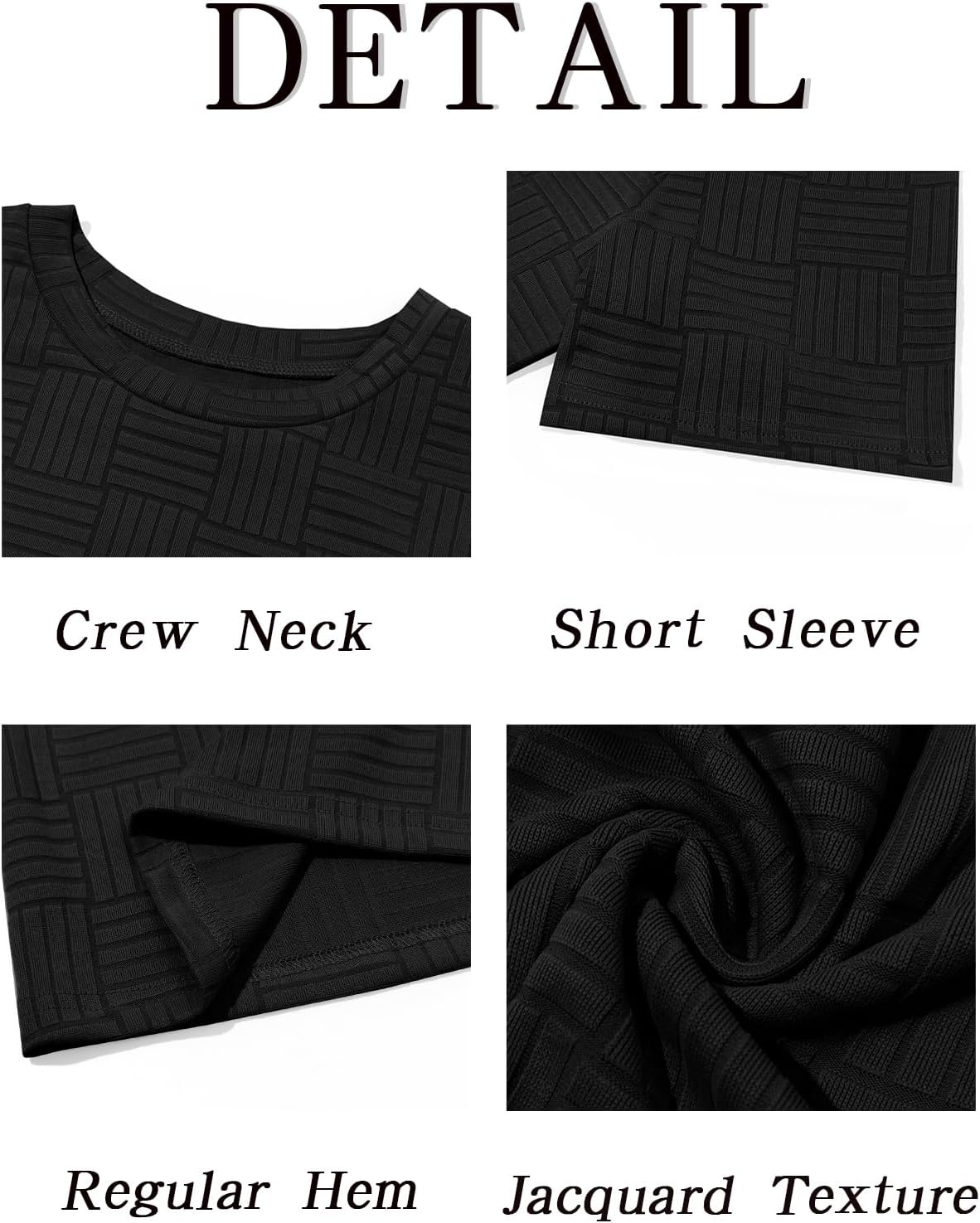 image:imageRuncati Mens Casual TShirts Short Sleeve Crew Neck Summer Stretchy Shirt Textured Jacquard TopsBlack
