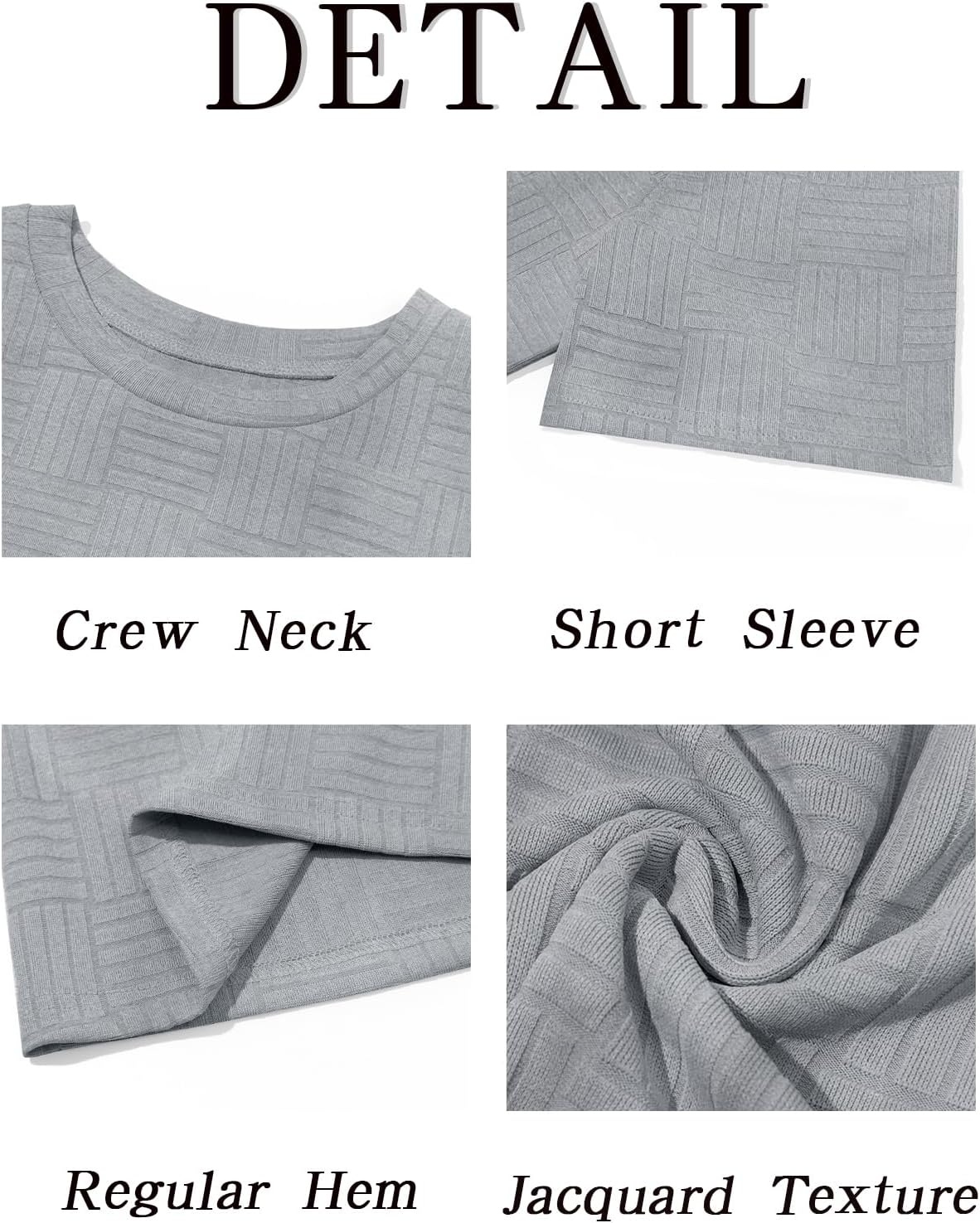 image:imageRuncati Mens Casual TShirts Short Sleeve Crew Neck Summer Stretchy Shirt Textured Jacquard TopsGrey