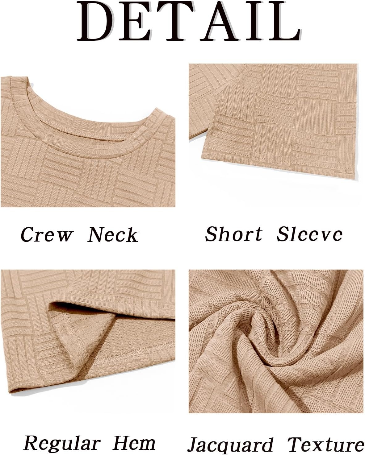 image:imageRuncati Mens Casual TShirts Short Sleeve Crew Neck Summer Stretchy Shirt Textured Jacquard TopsLight Khaki