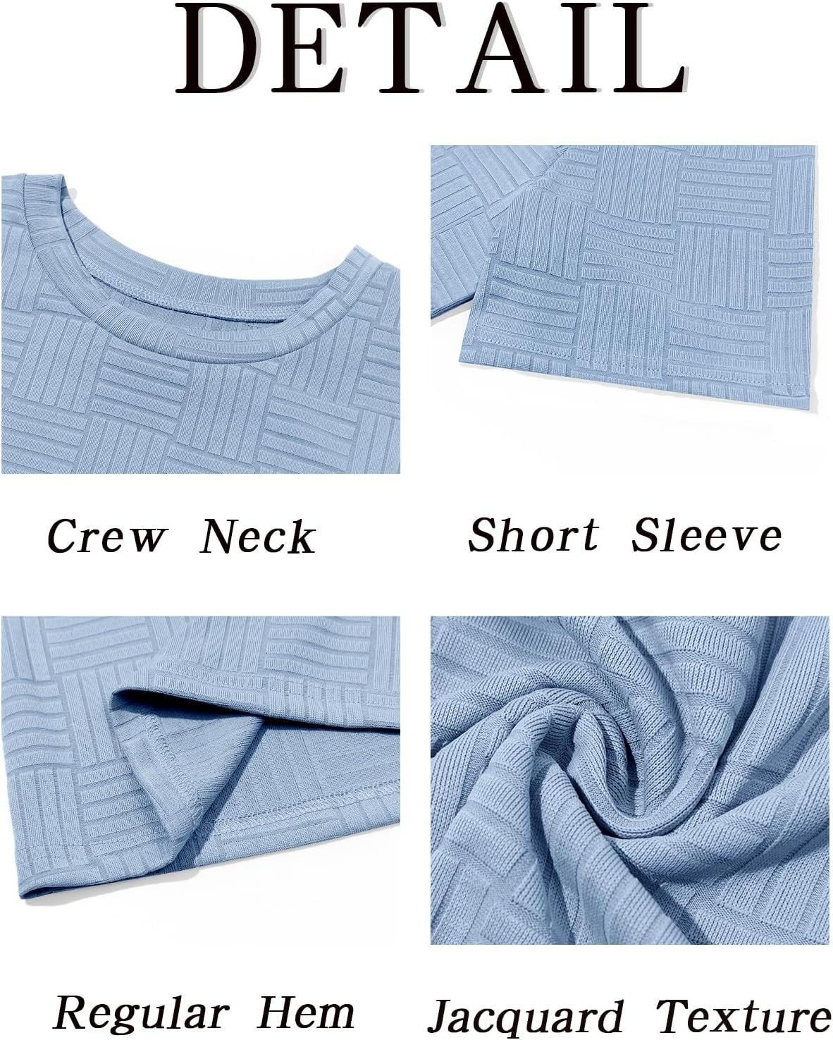 image:imageRuncati Mens Casual TShirts Short Sleeve Crew Neck Summer Stretchy Shirt Textured Jacquard TopsSky Blue