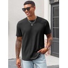 Runcati Men’s Casual T-Shirts Short Sleeve | Crew Neck, Summer, Stretchy Shirt, Textured Jacquard Tops(Black)