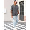 Runcati Men’s Casual T-Shirts Short Sleeve | Crew Neck, Summer, Stretchy Shirt, Textured Jacquard Tops(Dark Grey)