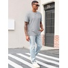 Runcati Men’s Casual T-Shirts Short Sleeve | Crew Neck, Summer, Stretchy Shirt, Textured Jacquard Tops(Grey)