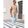Runcati Men’s Casual T-Shirts Short Sleeve | Crew Neck, Summer, Stretchy Shirt, Textured Jacquard Tops(Light Khaki)