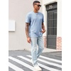 Runcati Men’s Casual T-Shirts Short Sleeve | Crew Neck, Summer, Stretchy Shirt, Textured Jacquard Tops(Sky Blue)
