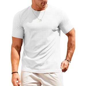 Runcati Men’s Casual T-Shirts Short Sleeve | Crew Neck, Summer, Stretchy Shirt, Textured Jacquard Tops(White)