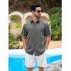 Runcati Mens Short Sleeve Guayabera Shirts Cuban Button Down Casual Shirt | Summer Vacation Wedding Embroidered Linen Tops(Dark Gray)