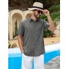 Runcati Mens Short Sleeve Guayabera Shirts Cuban Button Down Casual Shirt | Summer Vacation Wedding Embroidered Linen Tops(Dark Gray)